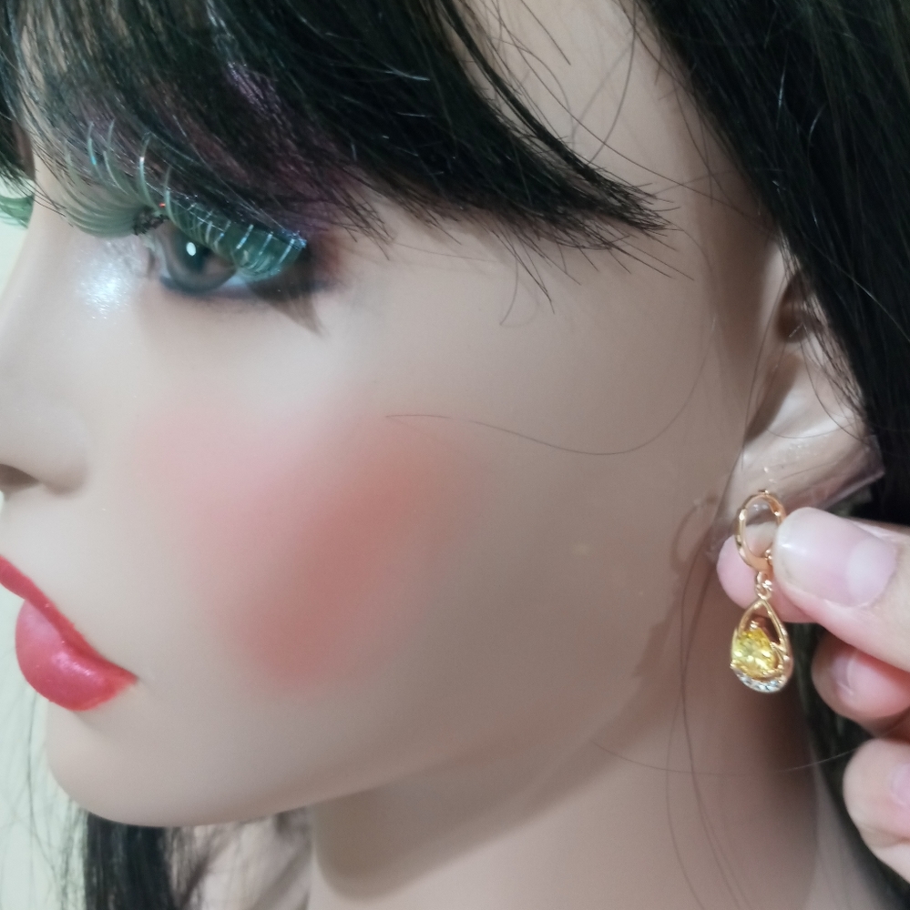 Yellow cz water drop earrings - Picture 5 of 5